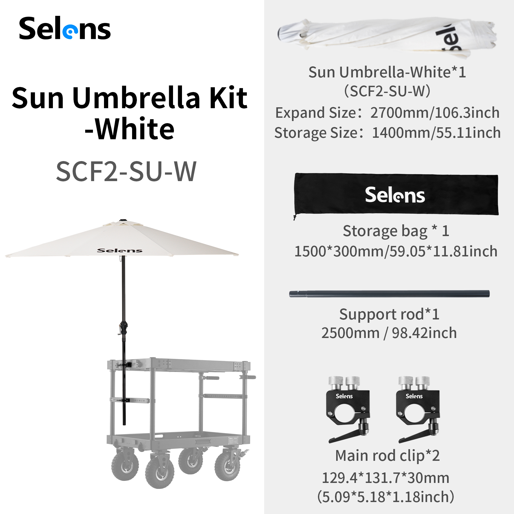 Production Cart Sunshade Umbrella Kit with Super Clamps | SCF2-SU
